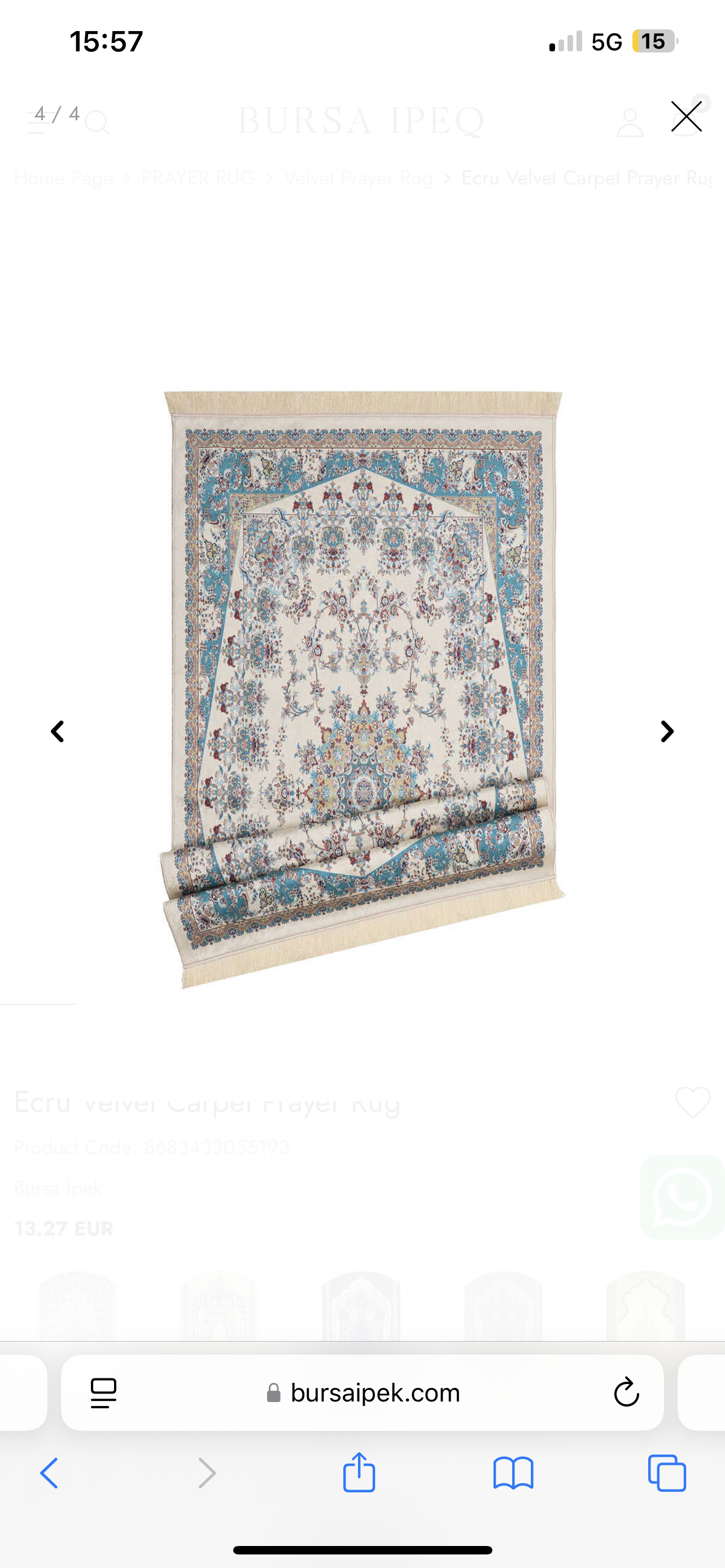 Tapis de prière en velours bleu crème