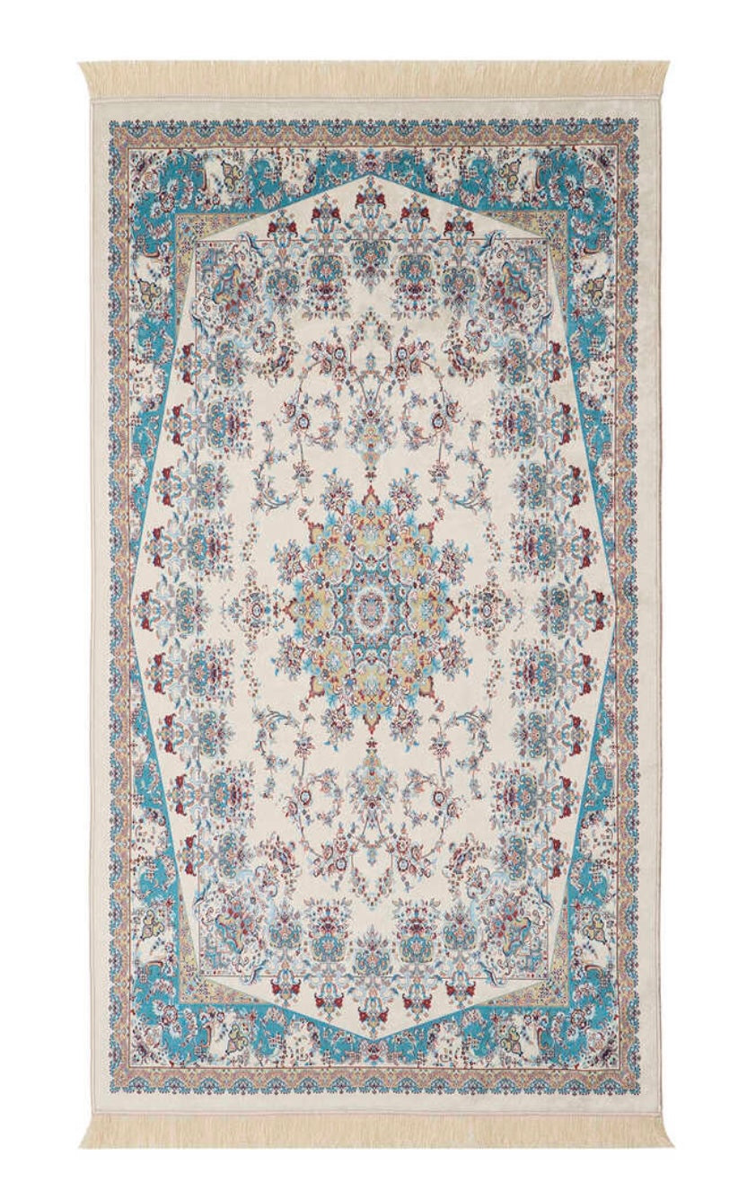 Tapis de prière en velours bleu crème