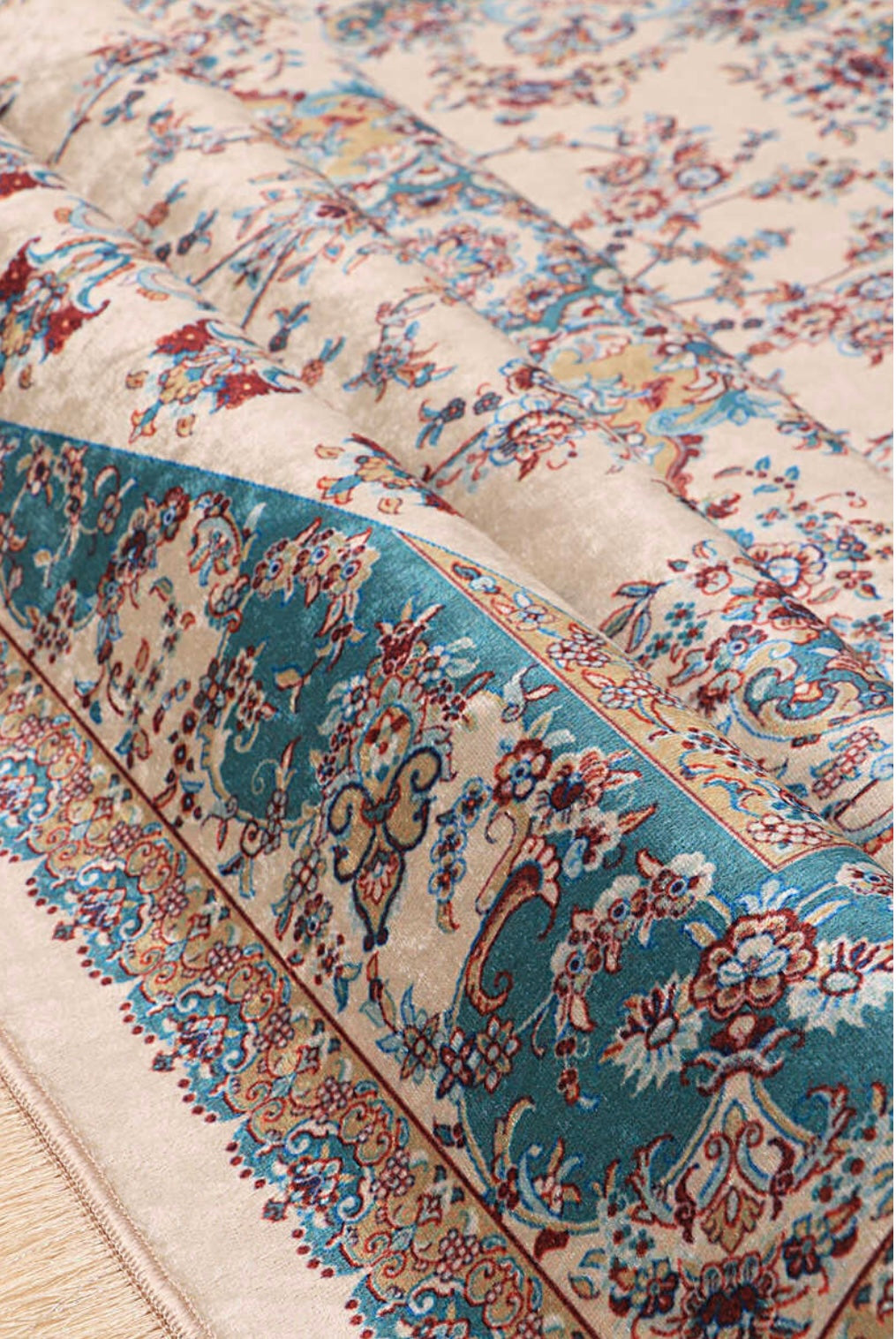 Tapis de prière en velours bleu crème