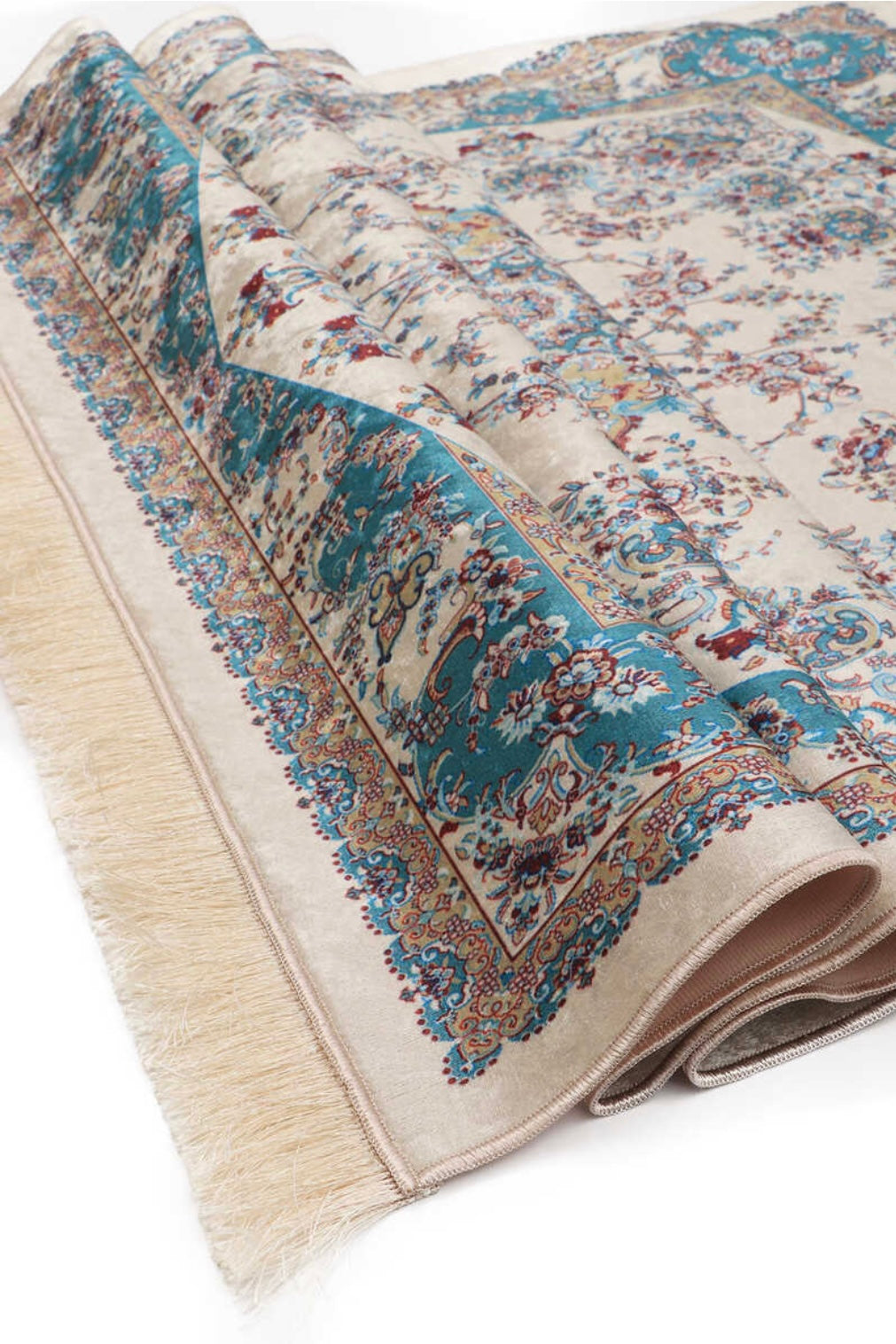 Tapis de prière en velours bleu crème
