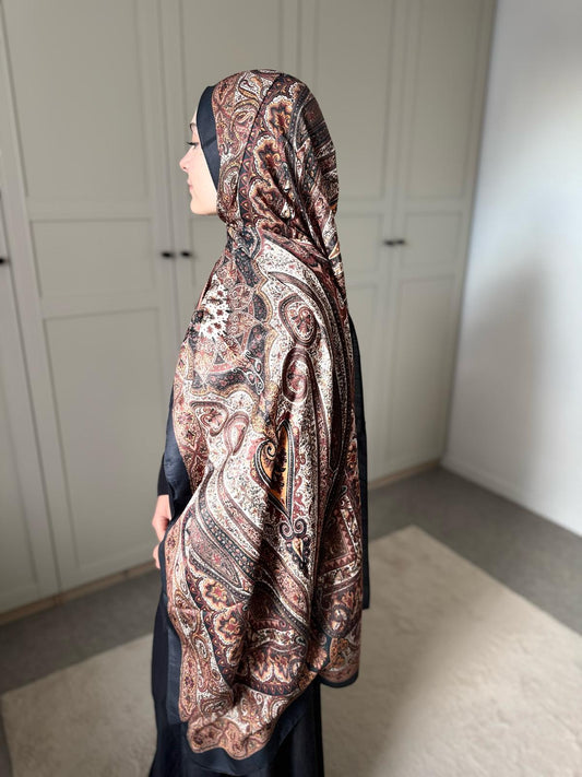 Châle Oriental Luxe - Teintes Brunes & Dorées