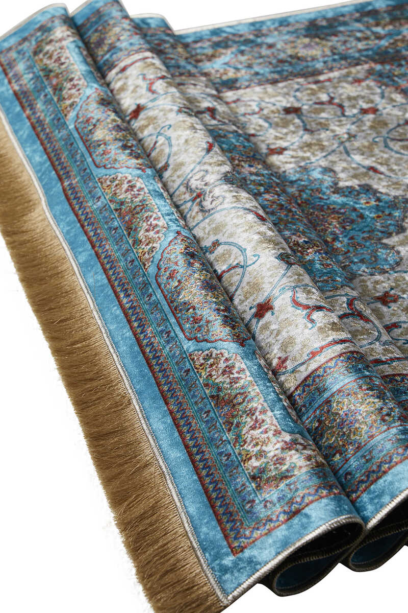 Turquoise White Velvet Prayer Mat