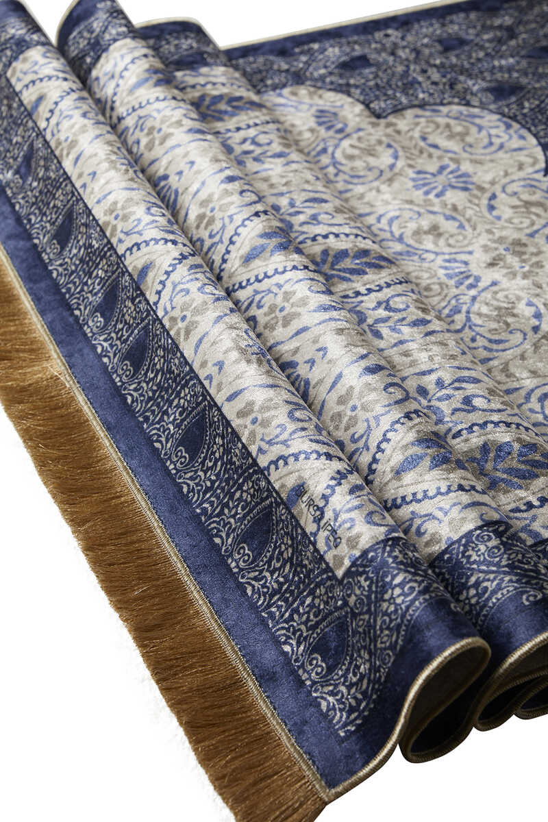 Blue and White Velvet Prayer Rug