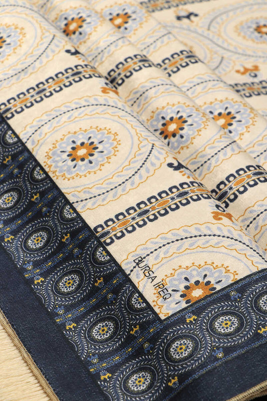 Tapis de Prière Velours Bleu/Blanc