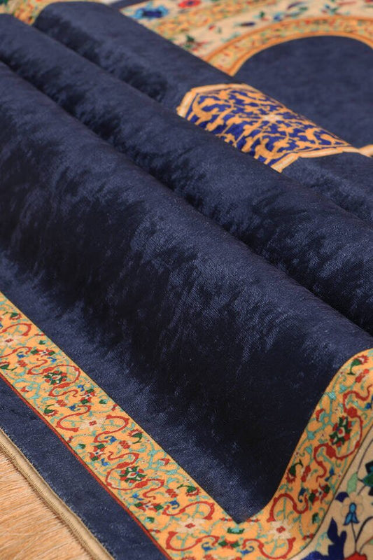 Tapis de prière en velours bleu